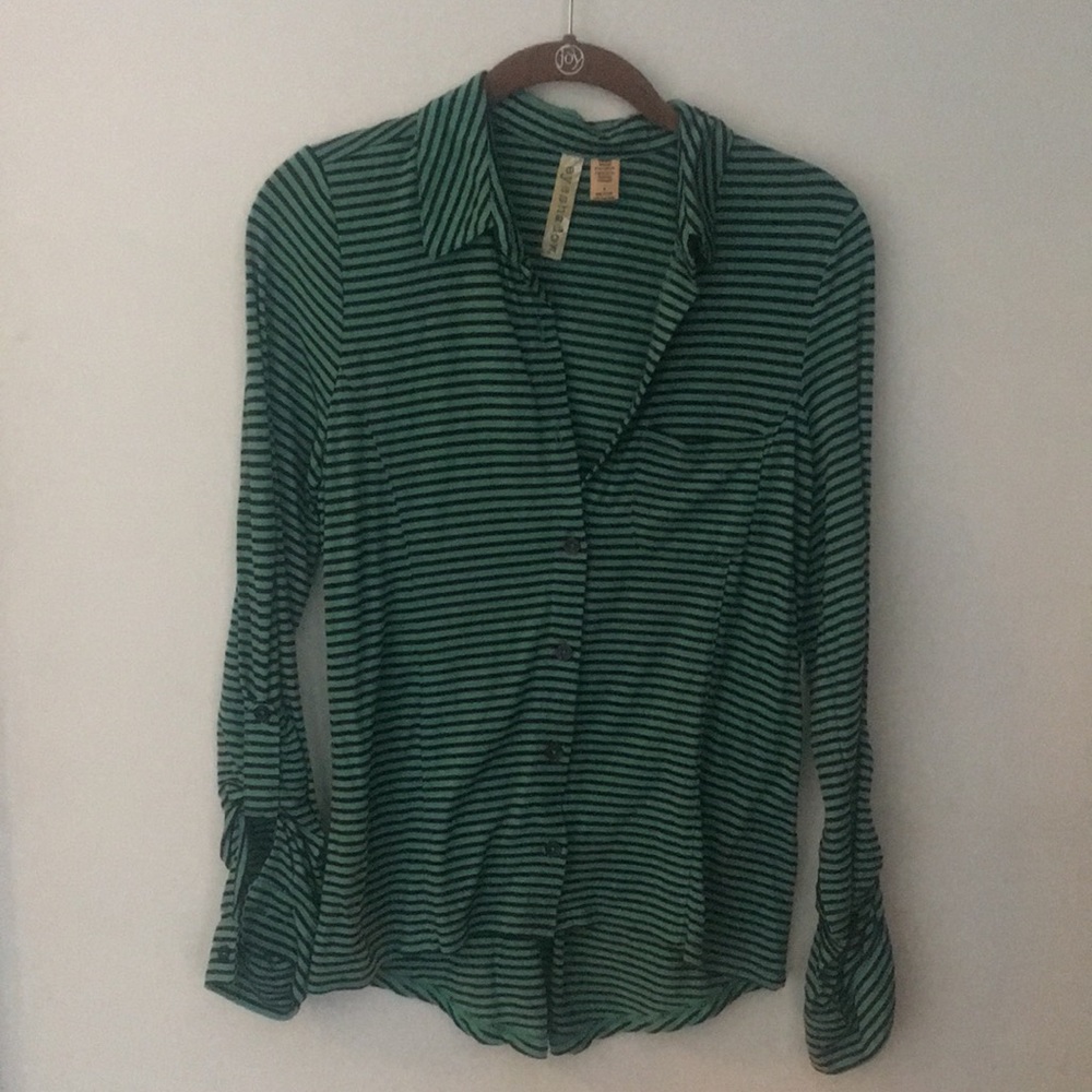 Green and navy stripped button down. Size s.